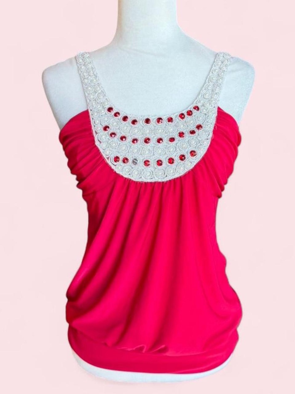 Y2K Lipstick Embellished Red Tank Top